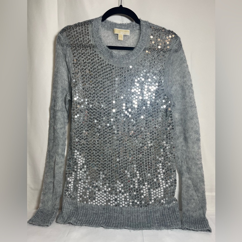 Michael Kors Silver Sequin Crew Neck Sweater